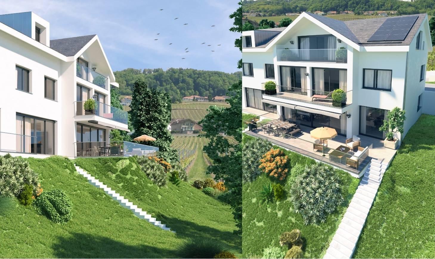 Stupenda nuova villa bifamiliare con vista panoramica sul lago e sulle Alpi