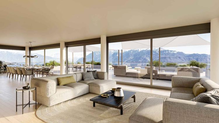 Attico contemporaneo con ampia terrazza e vista panoramica.