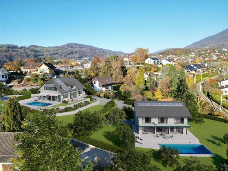 Nuova villa indipendente con piscina, in contesto residenziale.